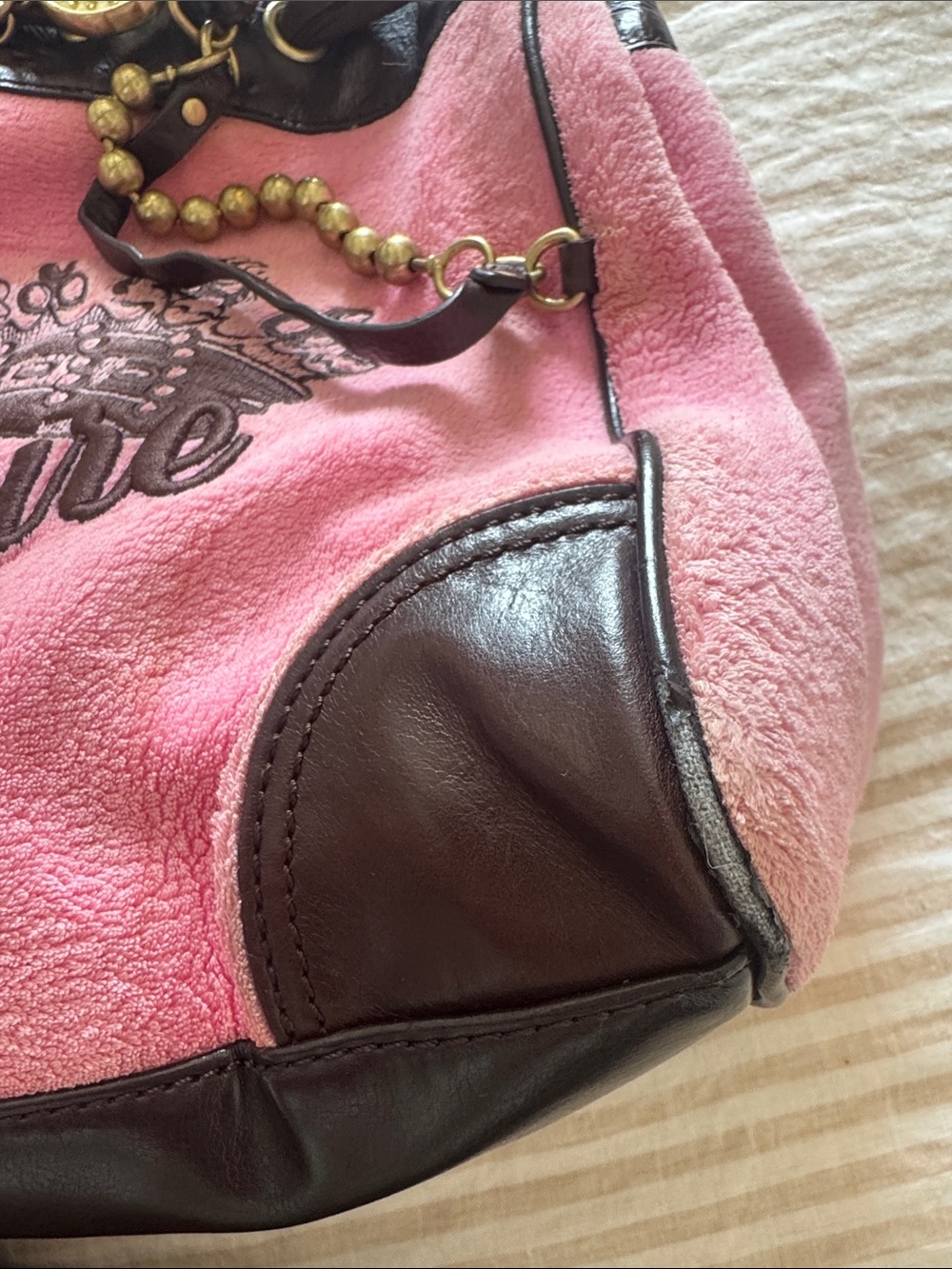 Vintage RARE Juicy Couture Pink Shoulder Bag with Dark Brown Trim and Charm - Picture 12 of 12